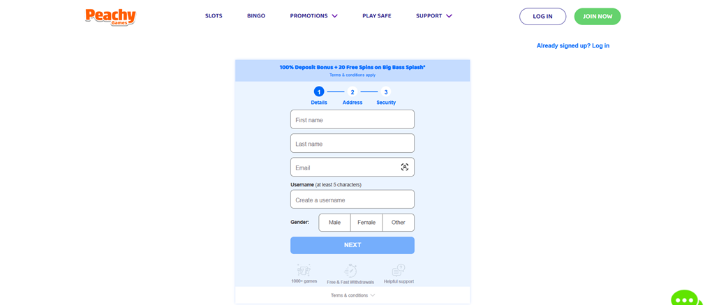 Register at Peachy games